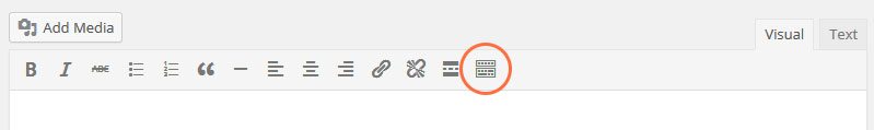 Add new WordPress dashboard menu with the toolbar toggle circled in orange.