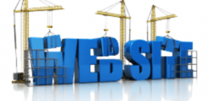 The word website done in blue block letters with construction cranes behind it moving part of the letters into place